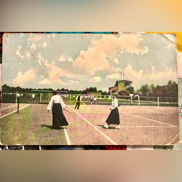 Vintage Women Playing Tennis in Tennis Costume Court Real Picture Postcard - Picture 1 of 3